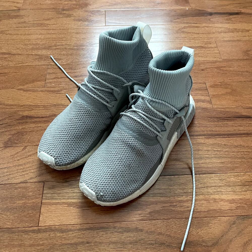 Men's Adidas Tubular X Gray Fabric Lace Up High Top Sneakers Size 11